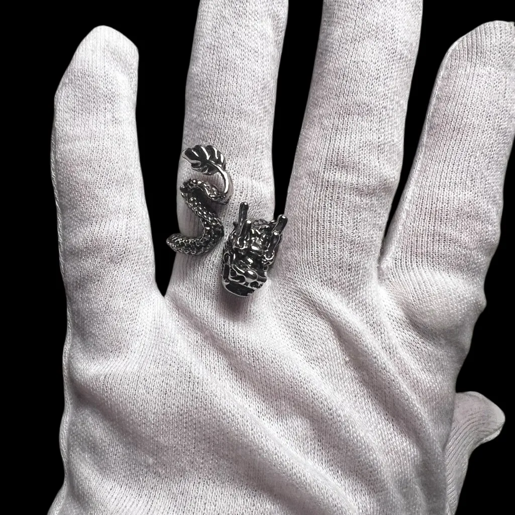 Silver steel gothic dragon wrap ring Sz 8 - Image 3