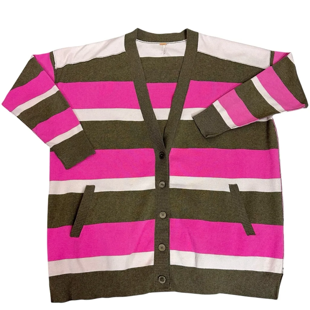 Free People Oversized League Of Her Own Striped Cardigan Sweater Preppy Large - Image 12