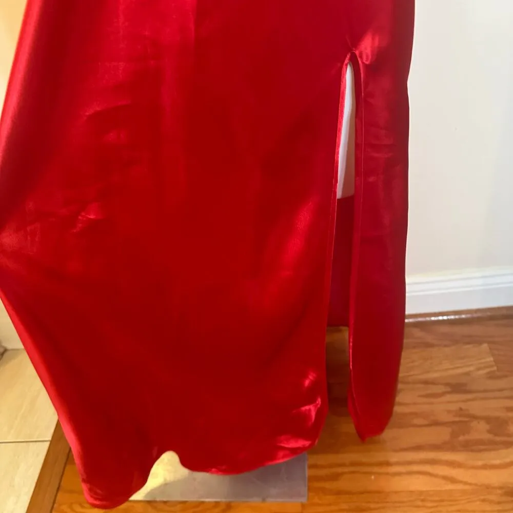 Vintage Victoria's Secret Long Red Satin Lace Night Gown sz L - Image 13