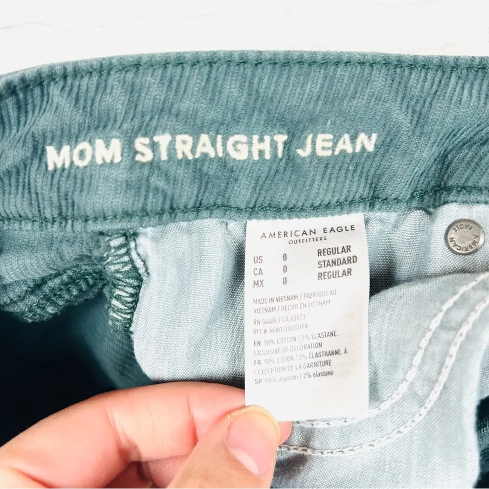 American Eagle‎ Mom Straight Jean Teal Corduroy Stretch Women, Size 0 - Image 8