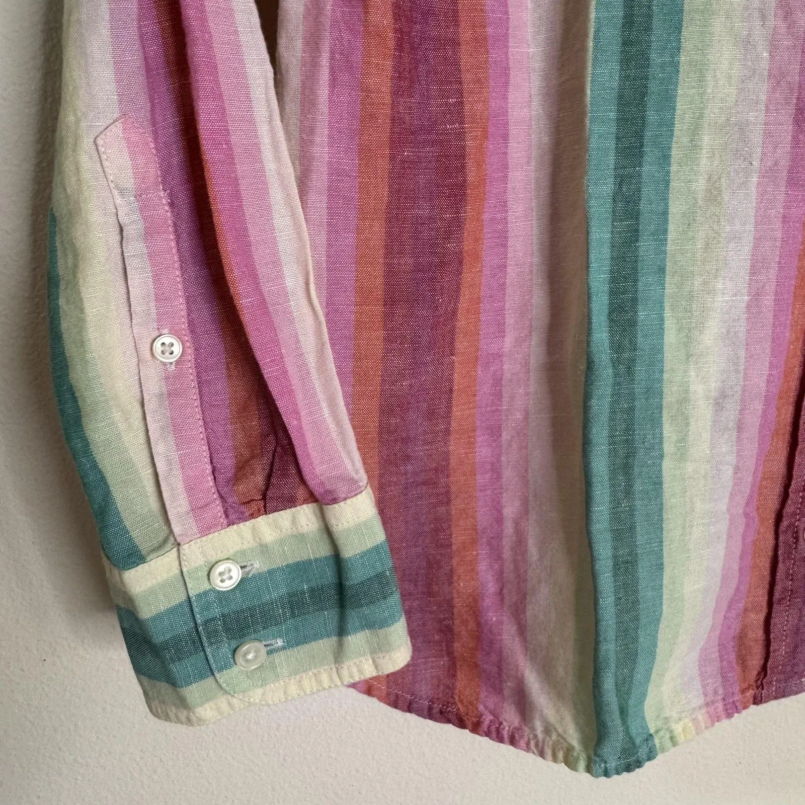 J. Crew Shirt Womens 2 Multicolor Striped Linen Cotton Button Up Long Sleeve Top - Image 4
