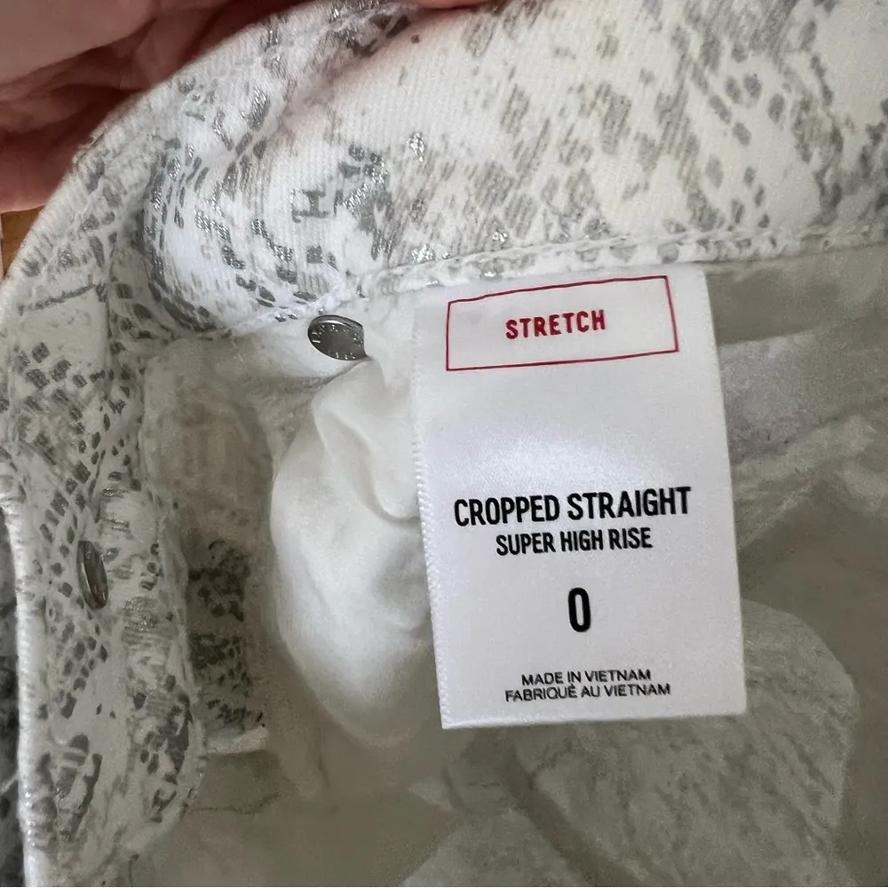Express White & Silver Super High Rise Cropped Straight Printed Jeans Size 0 EUC - Image 7