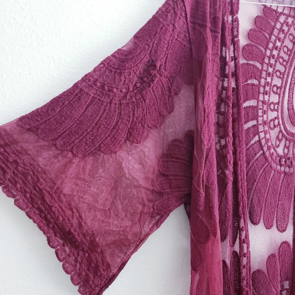 Rebellion Again Sheer Lightweight Cardigan Red - Image 5