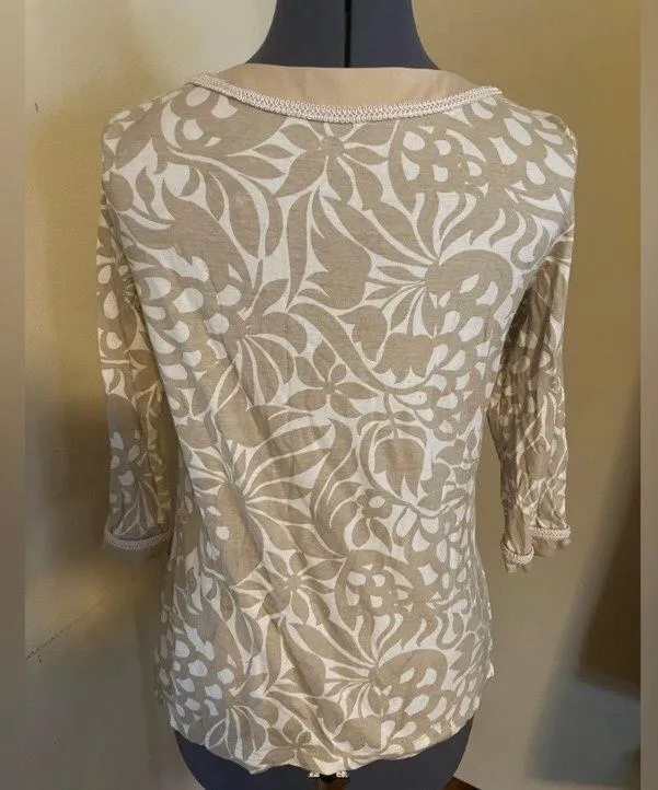 Charter Club Women's White and Tan Leaf Print Long Sleeve Shirt - Image 2