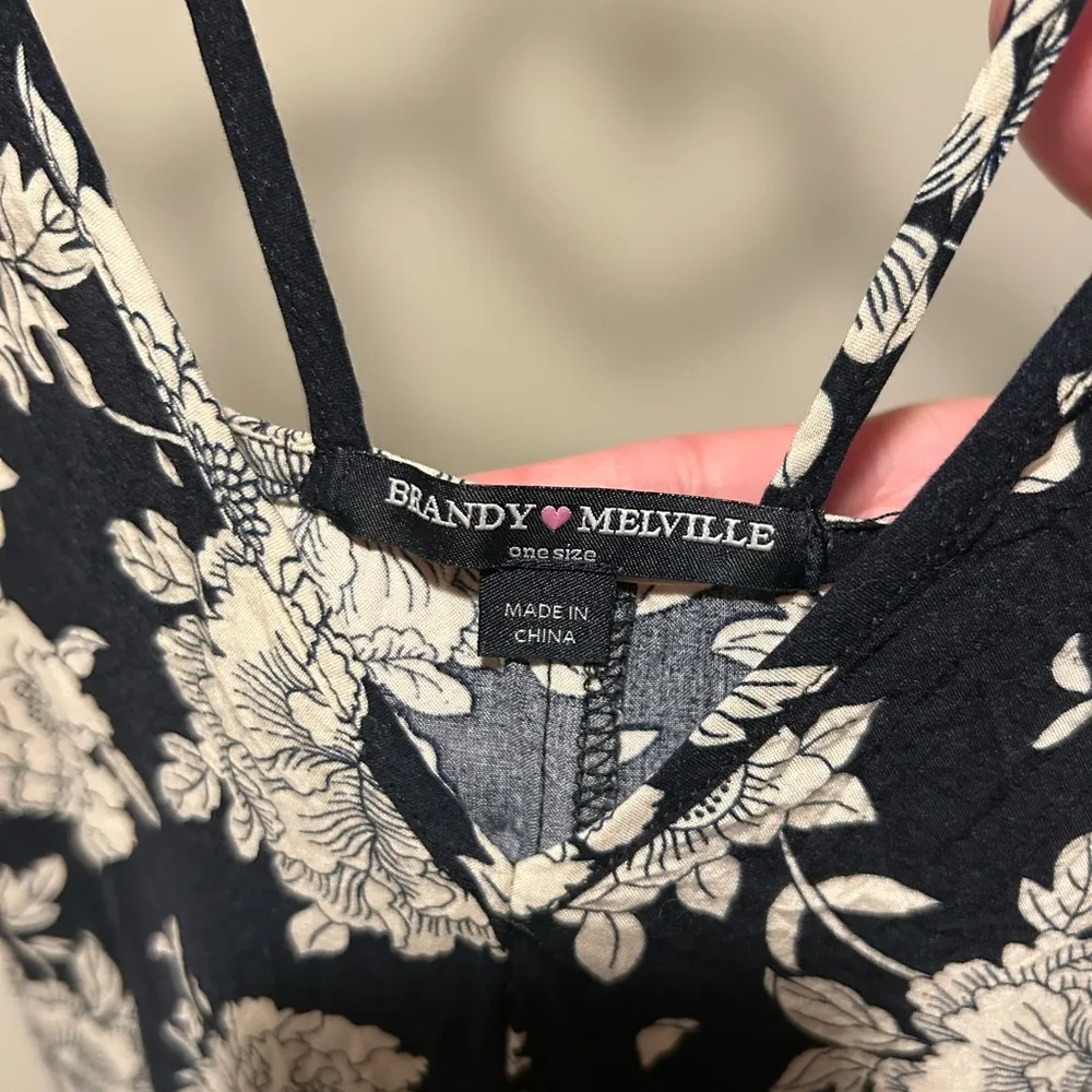 GUC Brandy Melville Small Black and Beige Strappy Cami Tank Top Floral Rose - Image 5