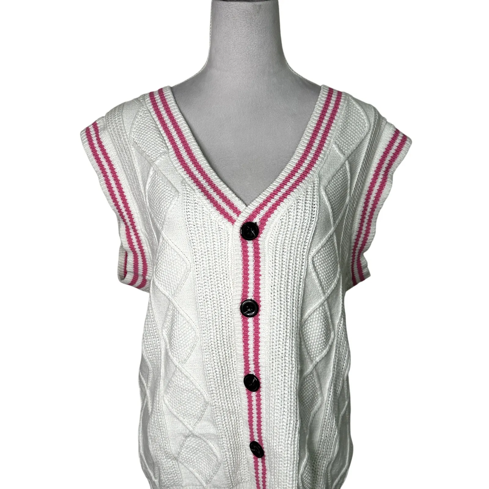 BP Cable Knit Sweater Vest Oversized V-Neckline & Armholes Pink Cream W XS NWT - Image 3