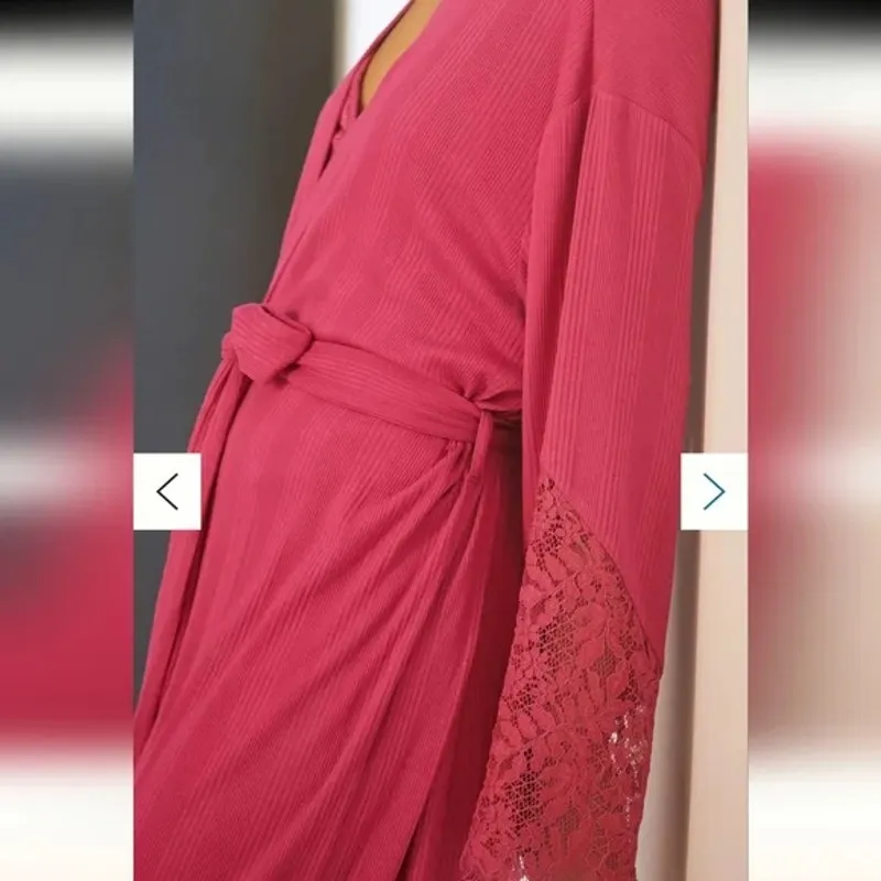 [Anthropologie] Magenta Pink Ilia Lace Sleeve Belted Wrap Robe Size Large L/XL - Image 11