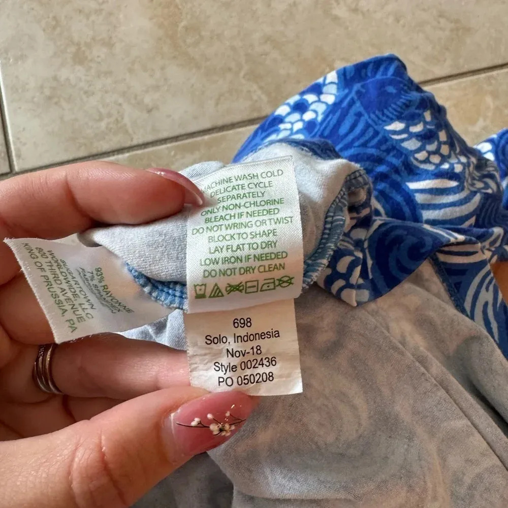 Lilly Pulitzer Sophiletta 3/4 Sleeve V neck Mini Dress Bold Blue Fish Size Small - Image 5