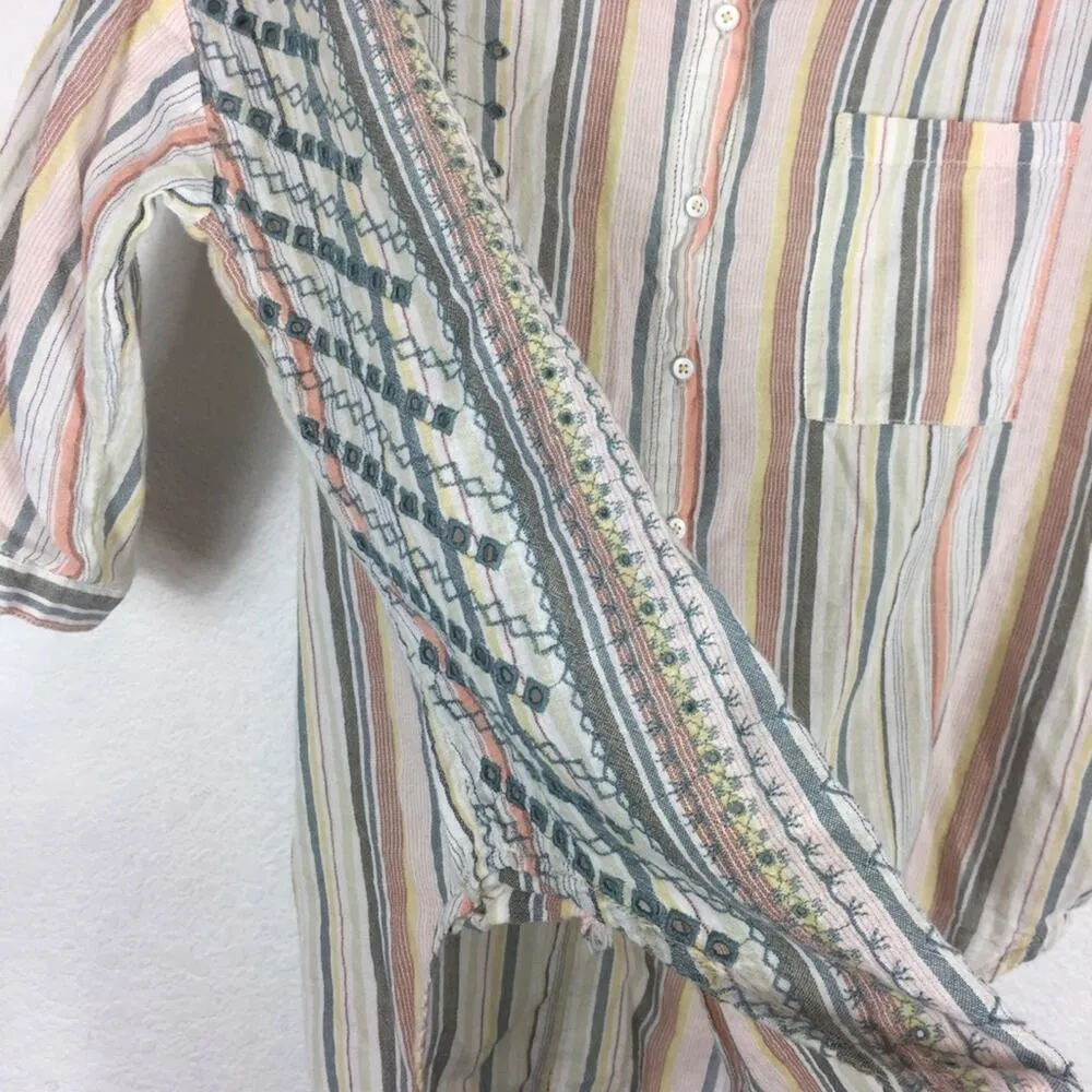 Anthropologie Akemi And Kin Embroidered Striped Button Down Top XS/S Oversized - Image 11