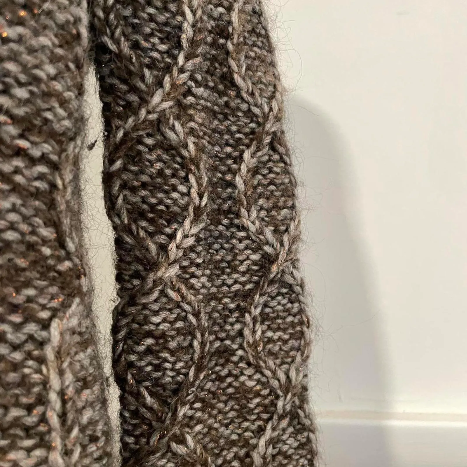 brown and white cable knit cardigan with buttons - Image 2