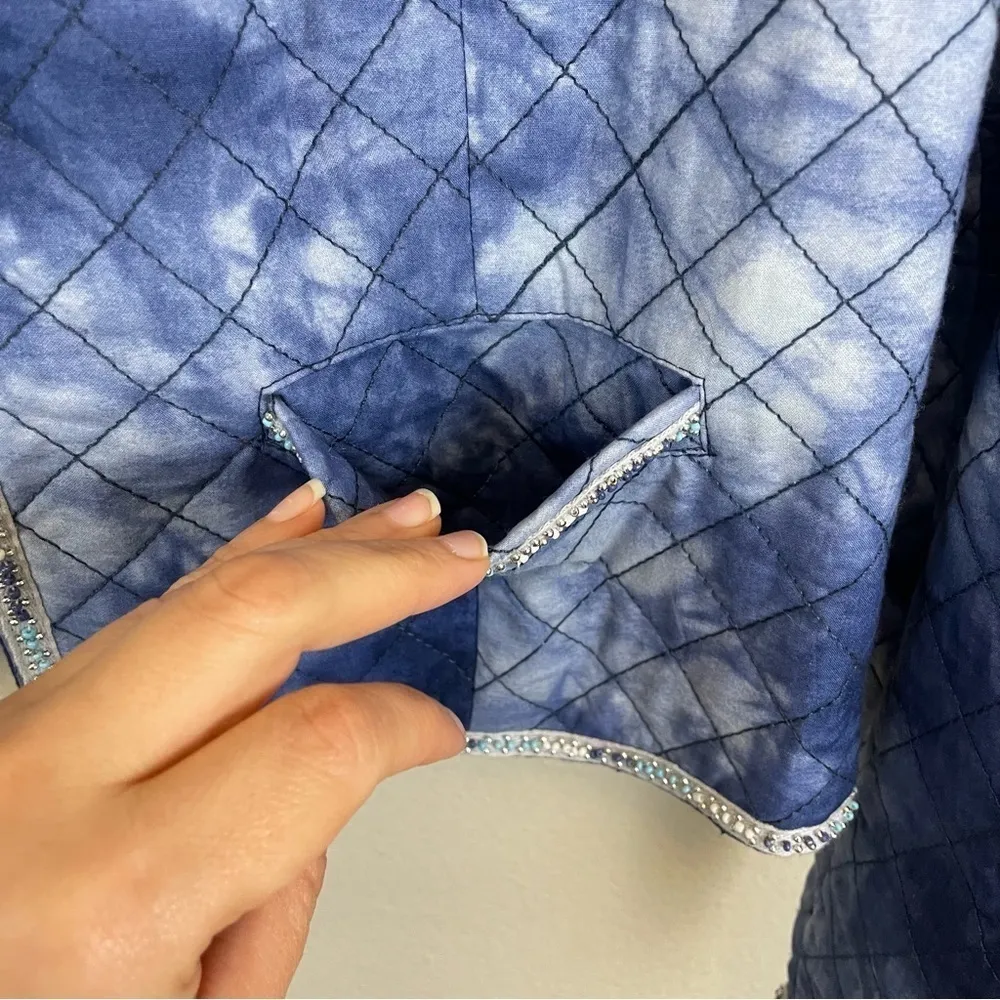 Mango Quilted Beaded Long Sleeve‎ Short Jacket Blue Size Large - Image 7