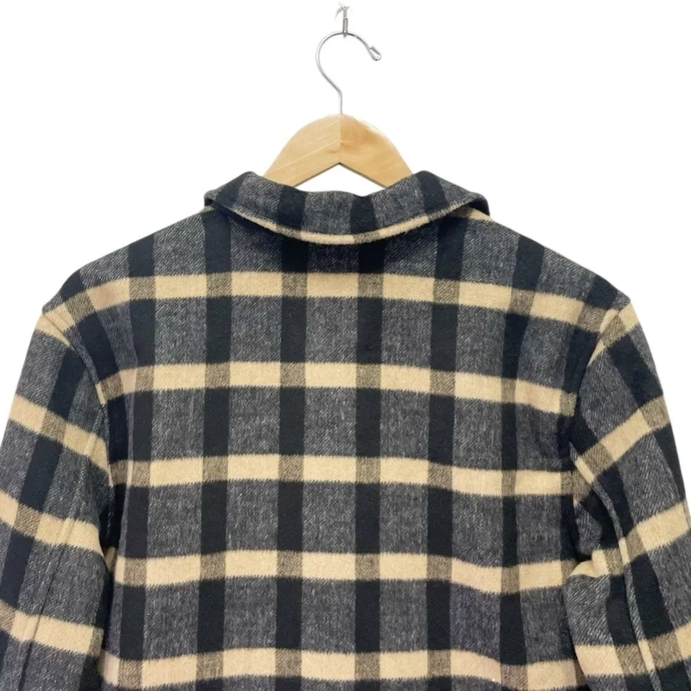 Joie Plaid Brushed Flannel Jacket Shacket Black & Tan Plaid Check Size Large - Image 7