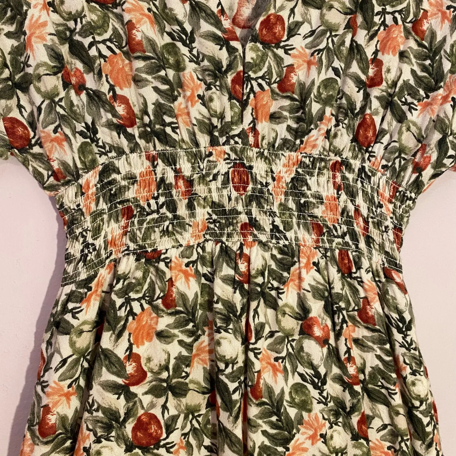 Abercrombie & Fitch Floral Fruit Print Green Red Mini Dress Women's size Small - Image 5