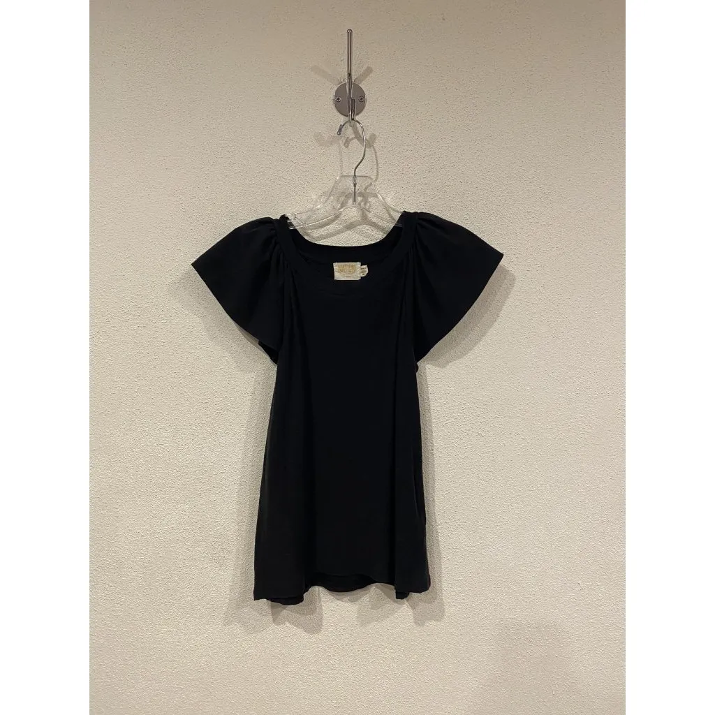 Nation LTD Lorna Shirt Womens XS Black Flutter Sleeve Pima Cotton Casual Top - Image 2