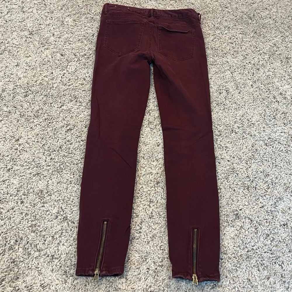 LOFT Legging Skinny Low Rise Burgundy Dark Red Low Rise Ankle Zip Pants 00 24 - Image 2