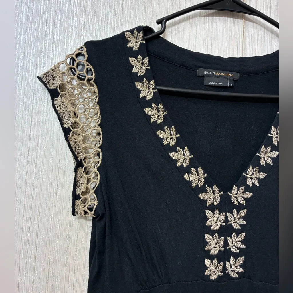 BCBGMAXAZRIA Y2K Fairy Grunge Embroidered Cap Sleeve Top | Empire Waist Black M - Image 4