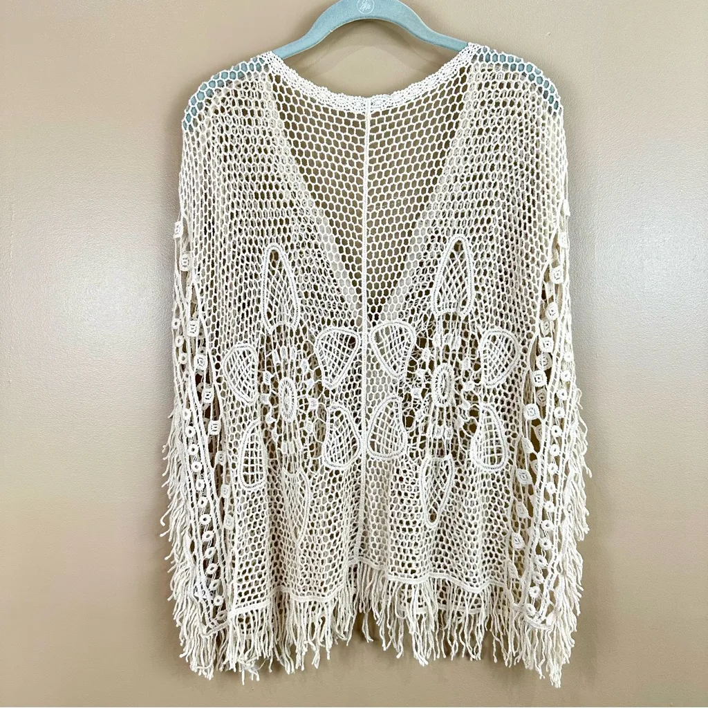 Maurices Ivory Cream Floral Crochet Fringe Trim V-Neck Tunic Top Blouse Large - Image 9