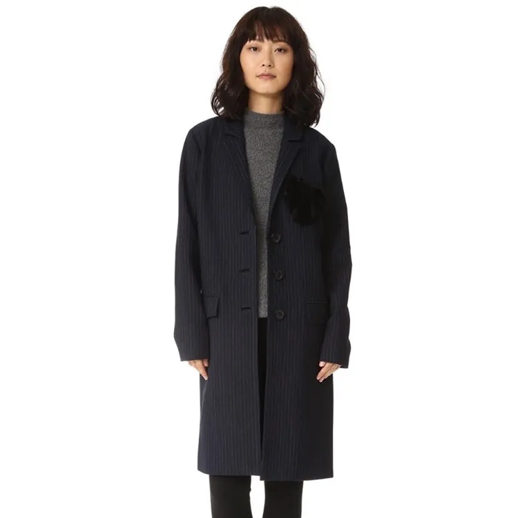 NEW Marissa Webb Jacob Pinstripe Heart Overcoat Blue - Image 5