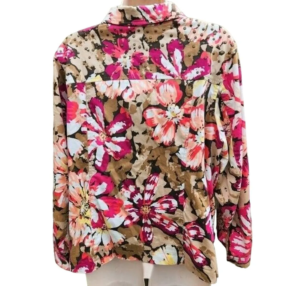 Laura Ashley Floral Jacket Size 1X Brown Black Pink and Cream Long Sleeve - Image 4