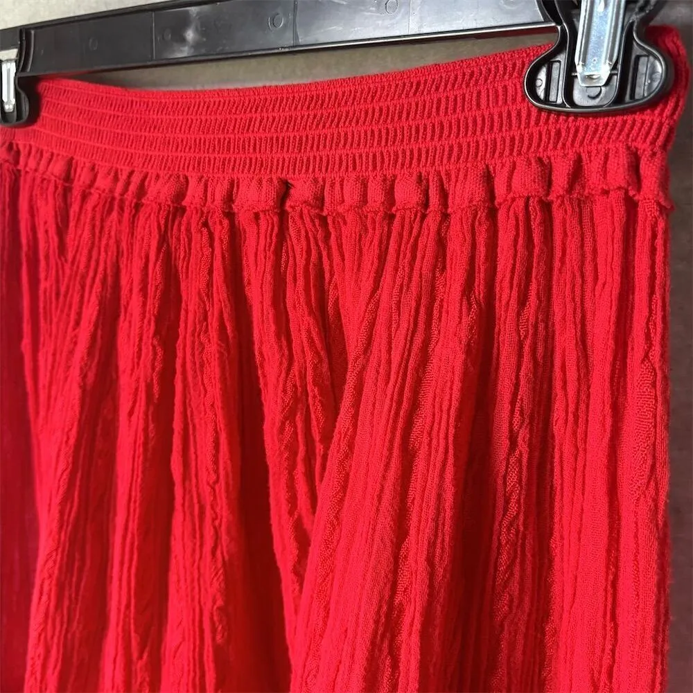 Y2K Red Cotton Textured Lace Trimmed Tiered Midi Skirt One Size Gypsy Boho Red Size L - Image 4