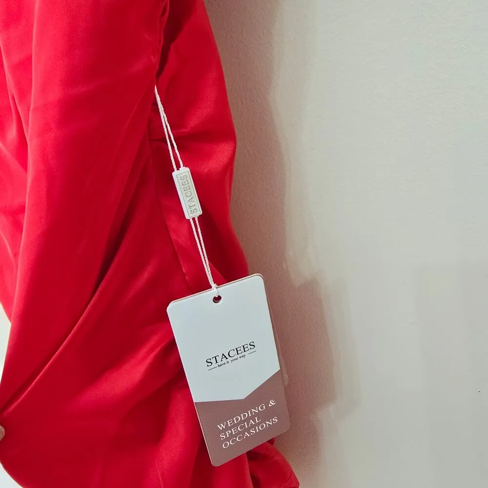 NWT Stacees Satin Red Mini Dress Ruched Sleeveless Women's Size 4 - Image 7