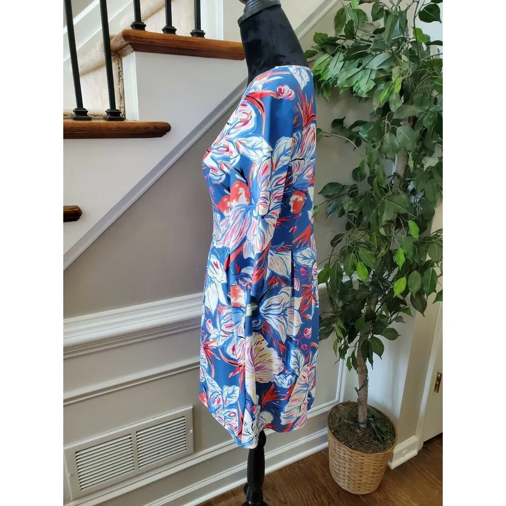 Aryeh Women's Floral Blue Nylon Round Neck Long Sleeve Knee Length Dress Size S - Image 8