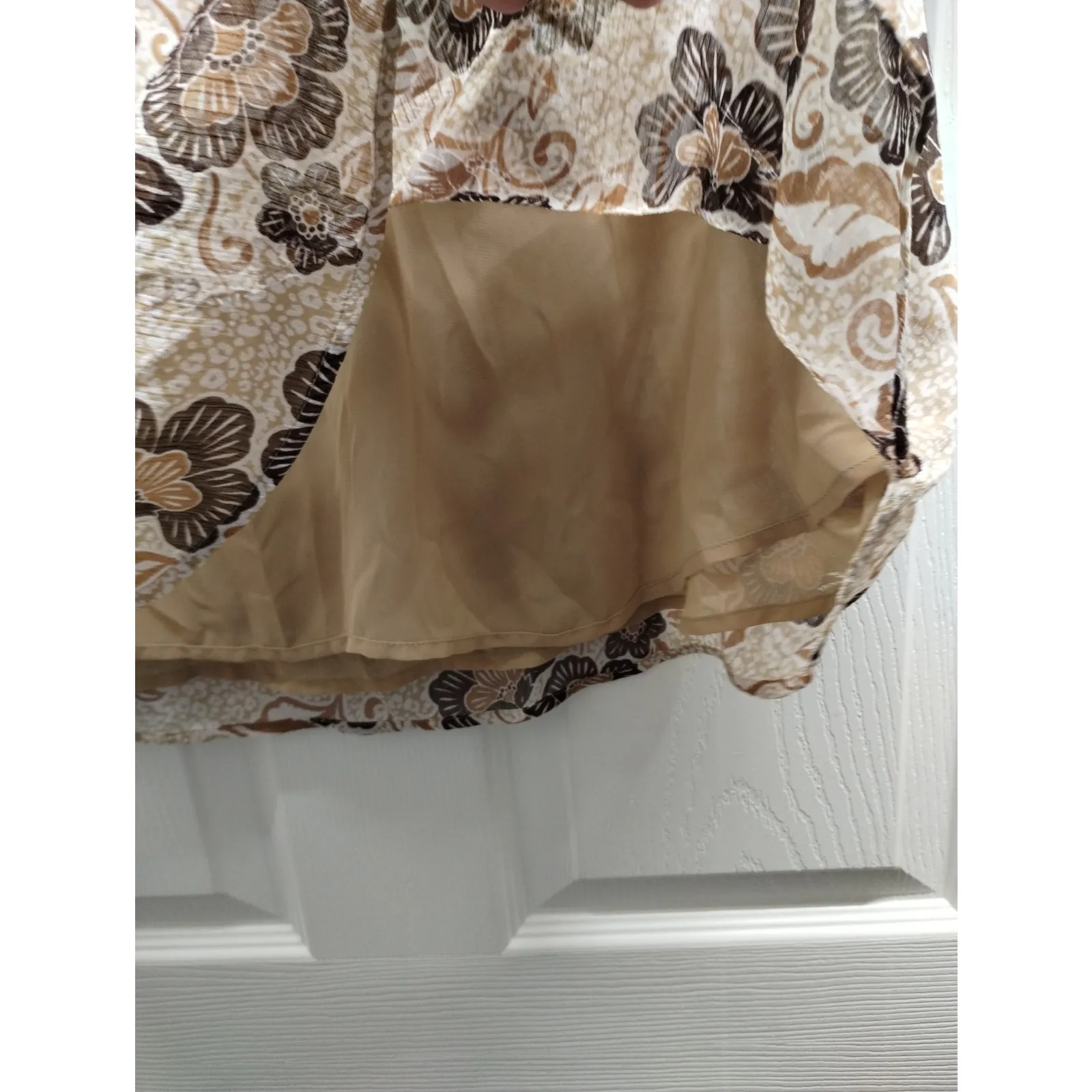 LOFT Size XLP Petite Cheetah Floral Puff Sleeve Henley Blouse Brown Lined Top - Image 5