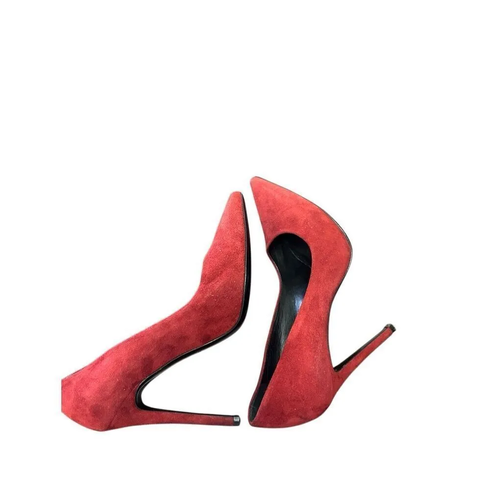Versace 1969 Italia Women Red Suede point stiletto heel Size: 361/2, US 6 - Image 8