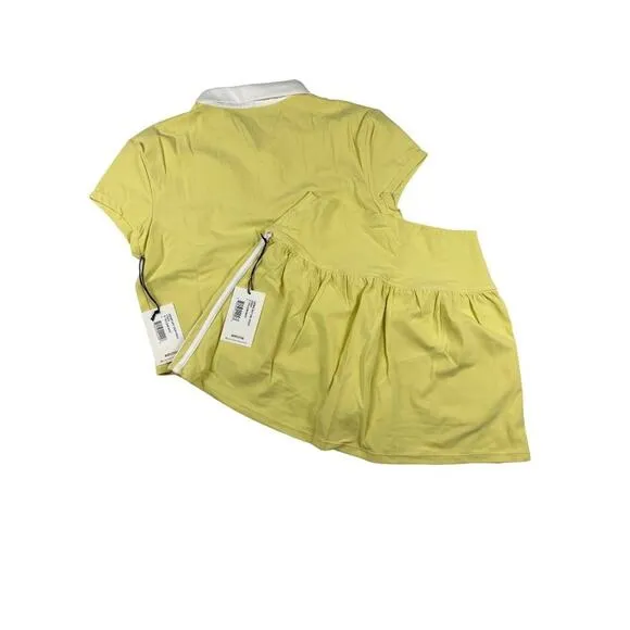 Splits 59 Airweight Crop Polo & High Waist Skort in Yellow & White - Image 2