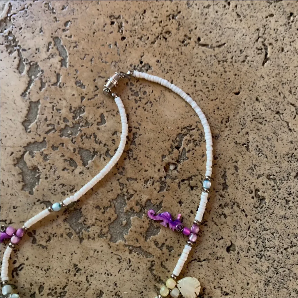 Vintage 90s Puka Shell Mother Pearl Fish Turtle Dolphin Necklace Bracelet Hawaii - Image 8