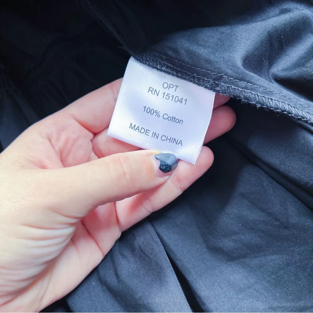 O.P.T. • Anthro Daphne Square Neck Smocked Maxi Dress black cotton poplin tiered - Image 8