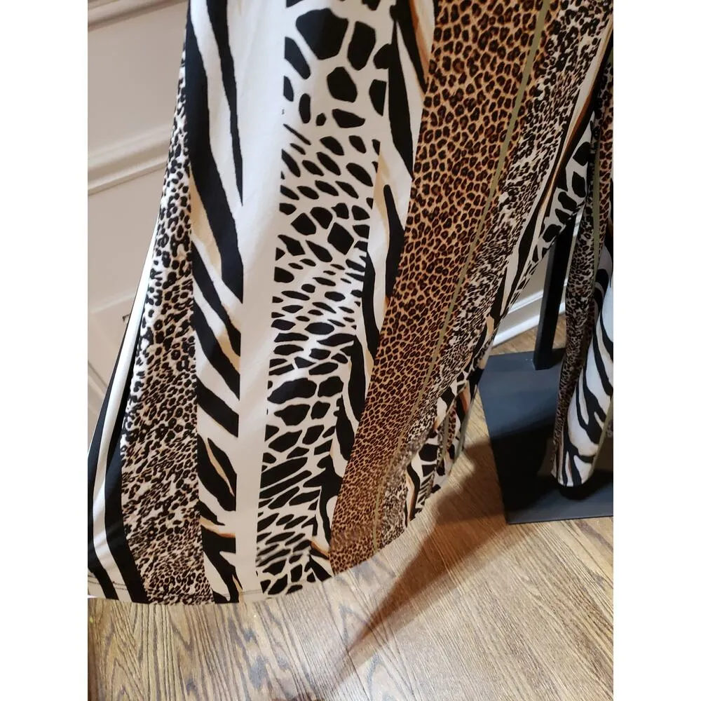 Women's Jumpsuit Multicolor Animal Print Strapless Flared Leg Cutout V XL Black - Image 14