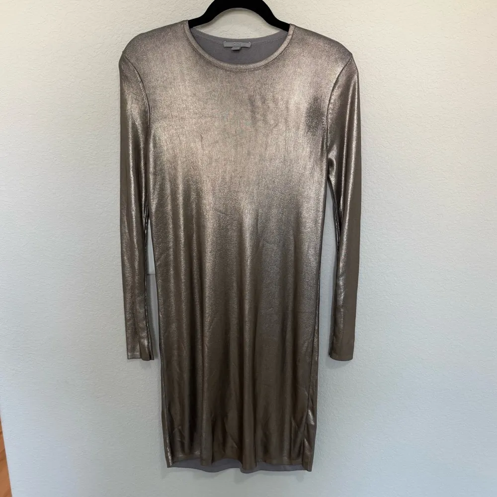 COS Metallic Pewter Silver Long Sleeve Knit Sweater Dress XS Extra Small - Image 4