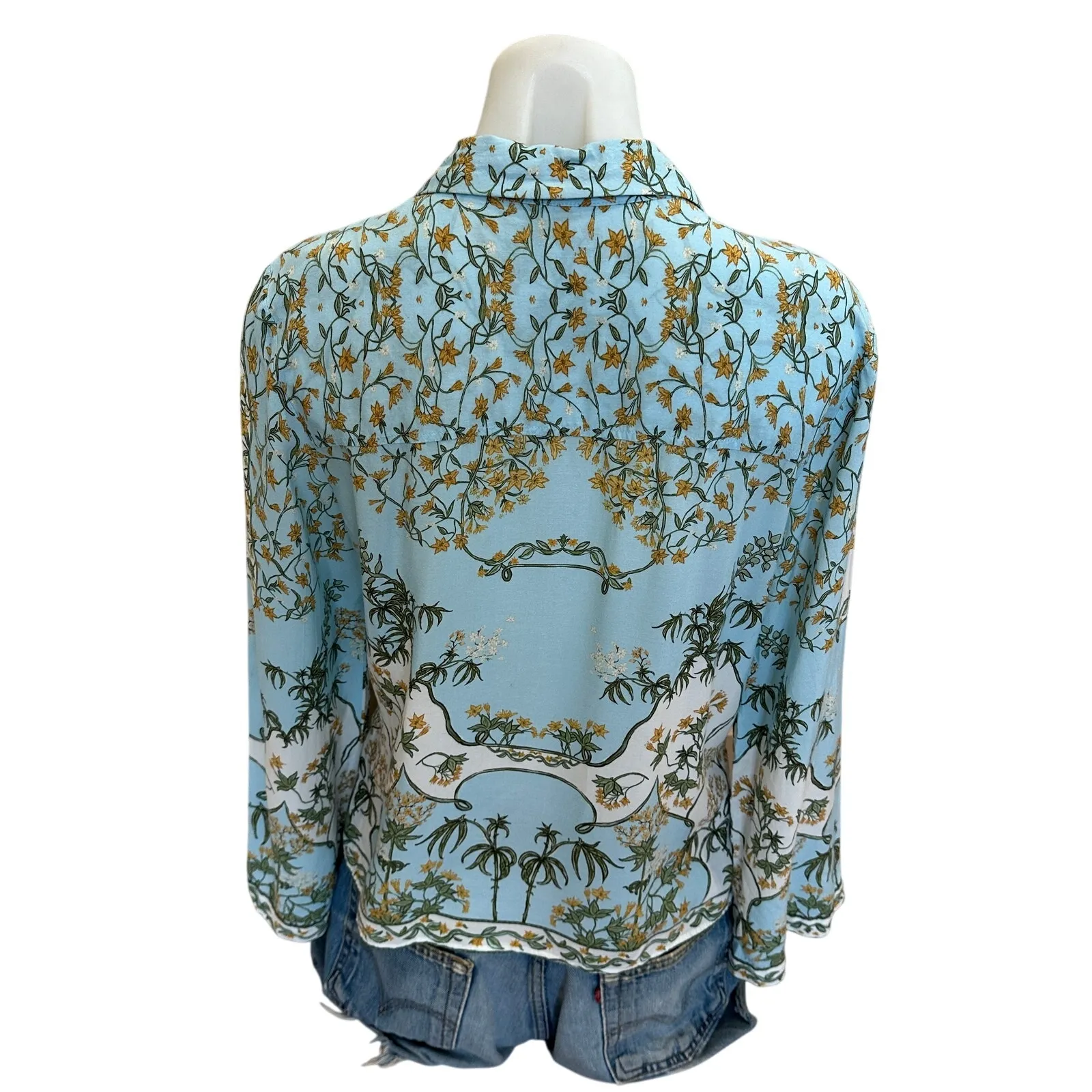 Derek Lam Blue Floral Button Up Shirt Size 10 Challis Vacation Designer $300 - Image 12