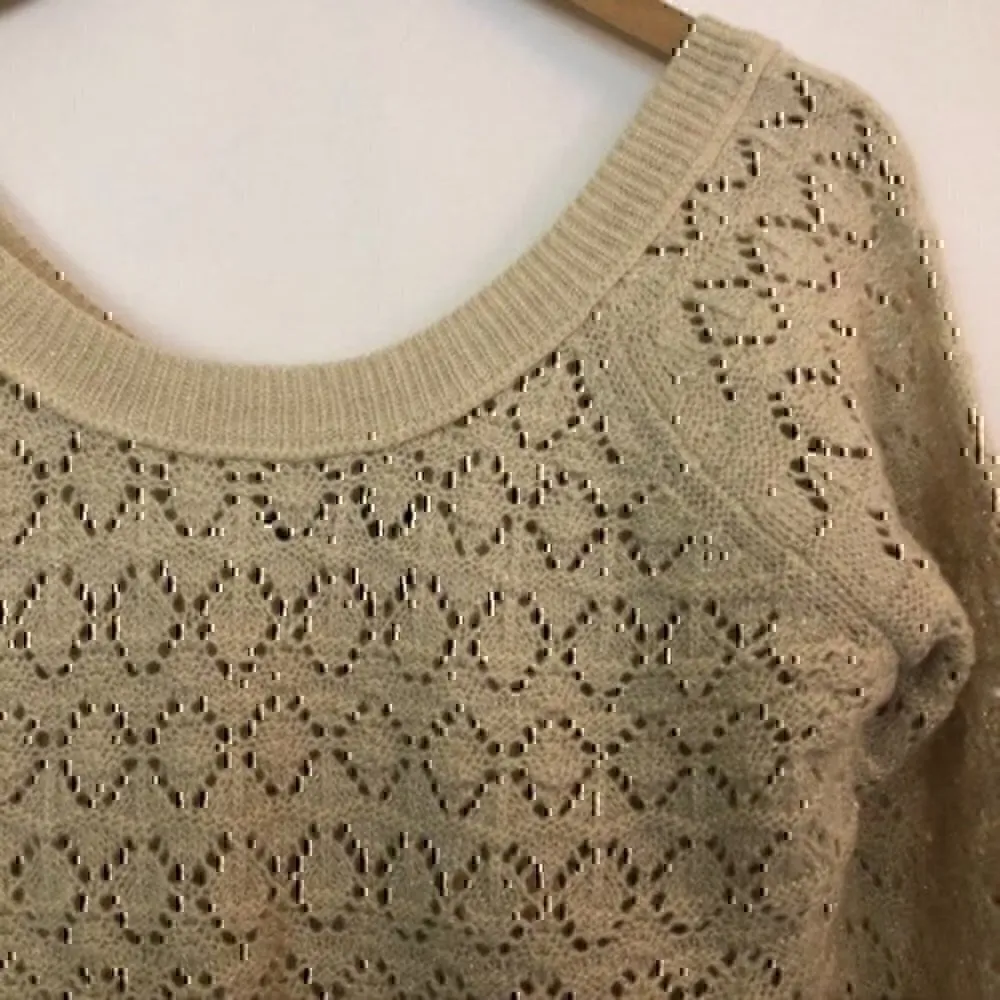 NEW NWT AMERICAN EAGLE Beige Cream Silver Metallic Knit WOOL Open Weave Sweater - Image 3