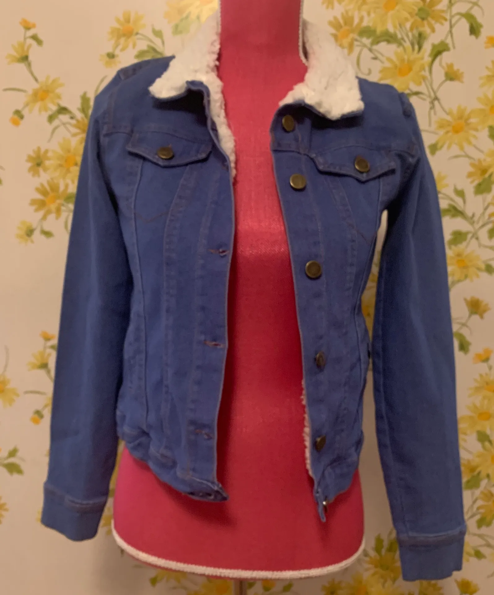 Sherpa Lined Denim Jacket Size S Blue - Image 2