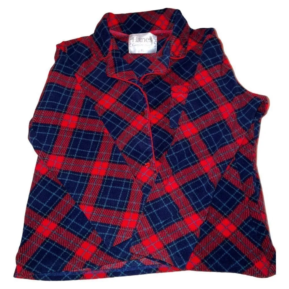Hanes 2 pc soft red and navy blue flannel pj set - Image 3
