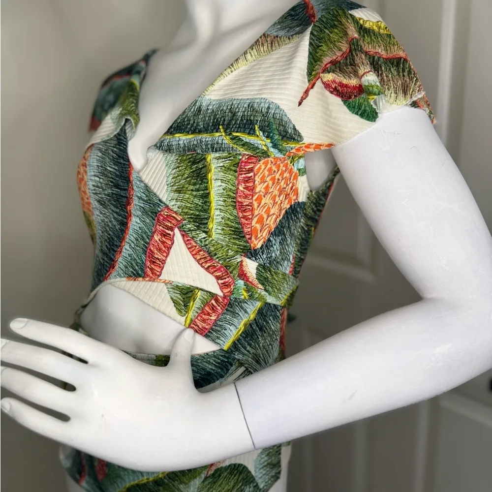 FARM Rio Green and Orange Asymmetrical Cut Out Bodysuit - Image 8