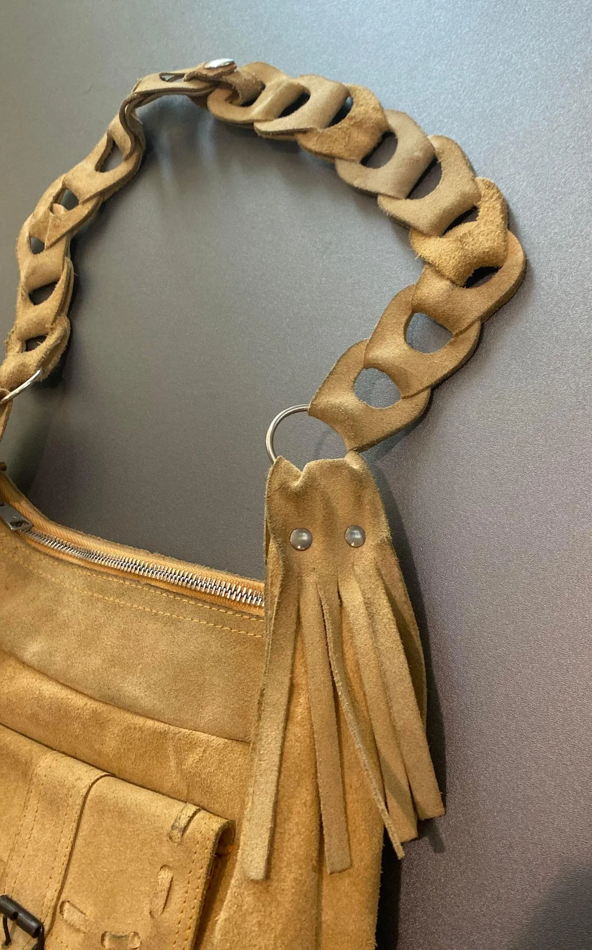 Vintage Suede Leather Purse Bag Tan - Image 3