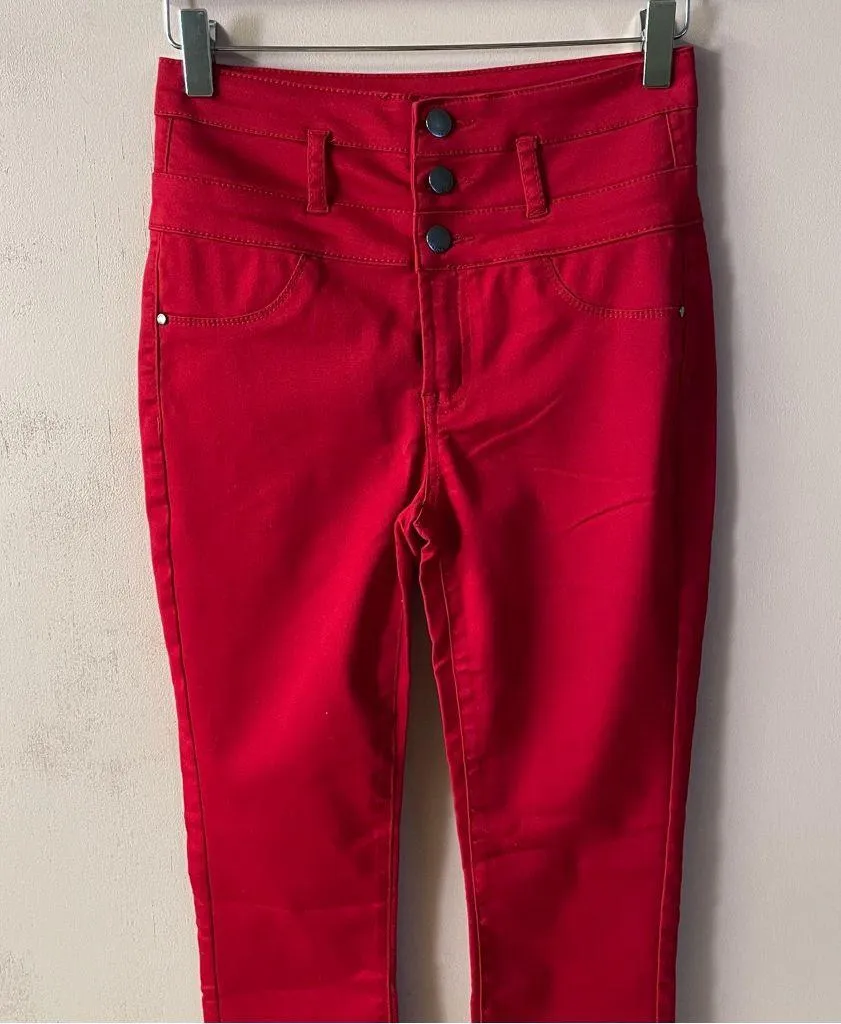 Charlotte Russe Refuge Dark Red 3-Button High Rise Skinny Jeans Size 2 EUC - Image 11