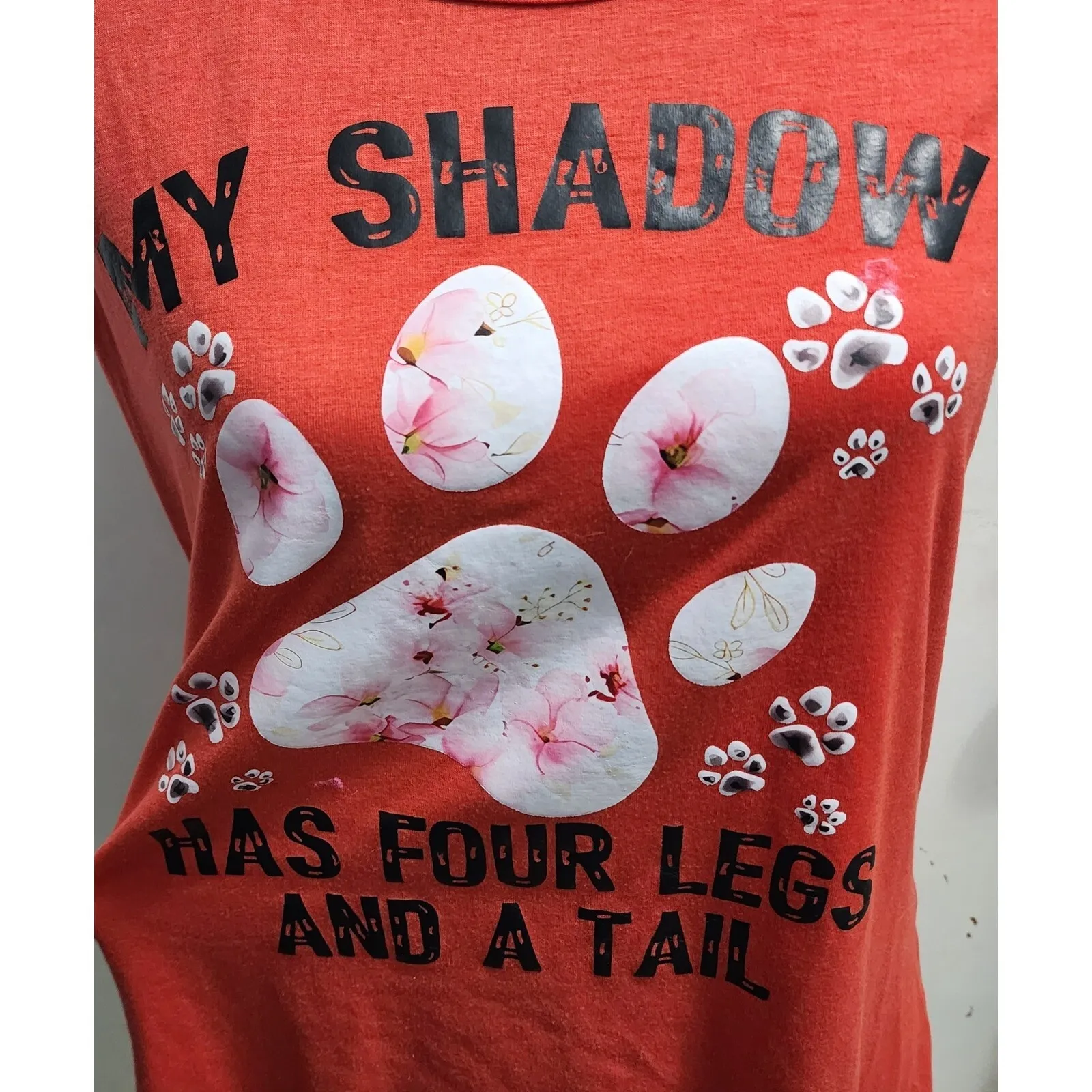 Graphic Tank Top My Shadow‎ Has Four Legs And A Tail Sleeveless Top L Orange Size L - Image 2