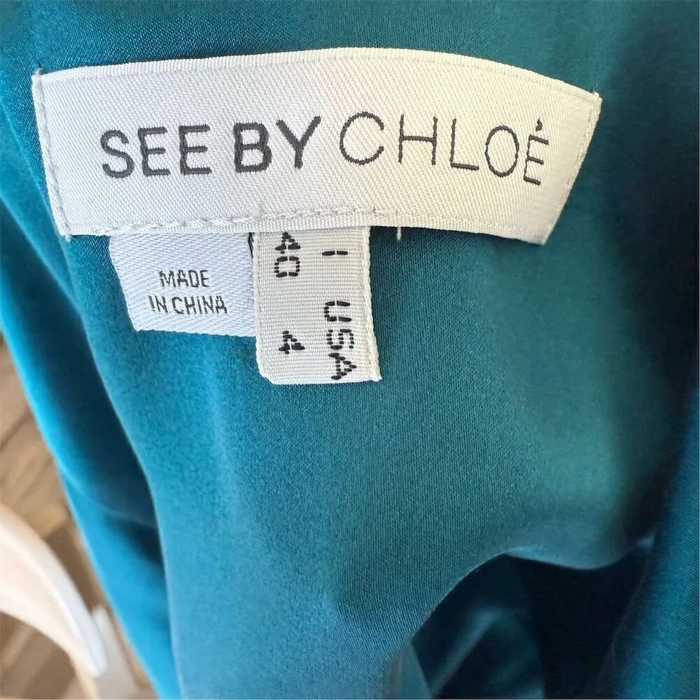 See by Chloe Women's Size 4 Peacock Blue Silk Mini Dress Party Cocktail - Image 7