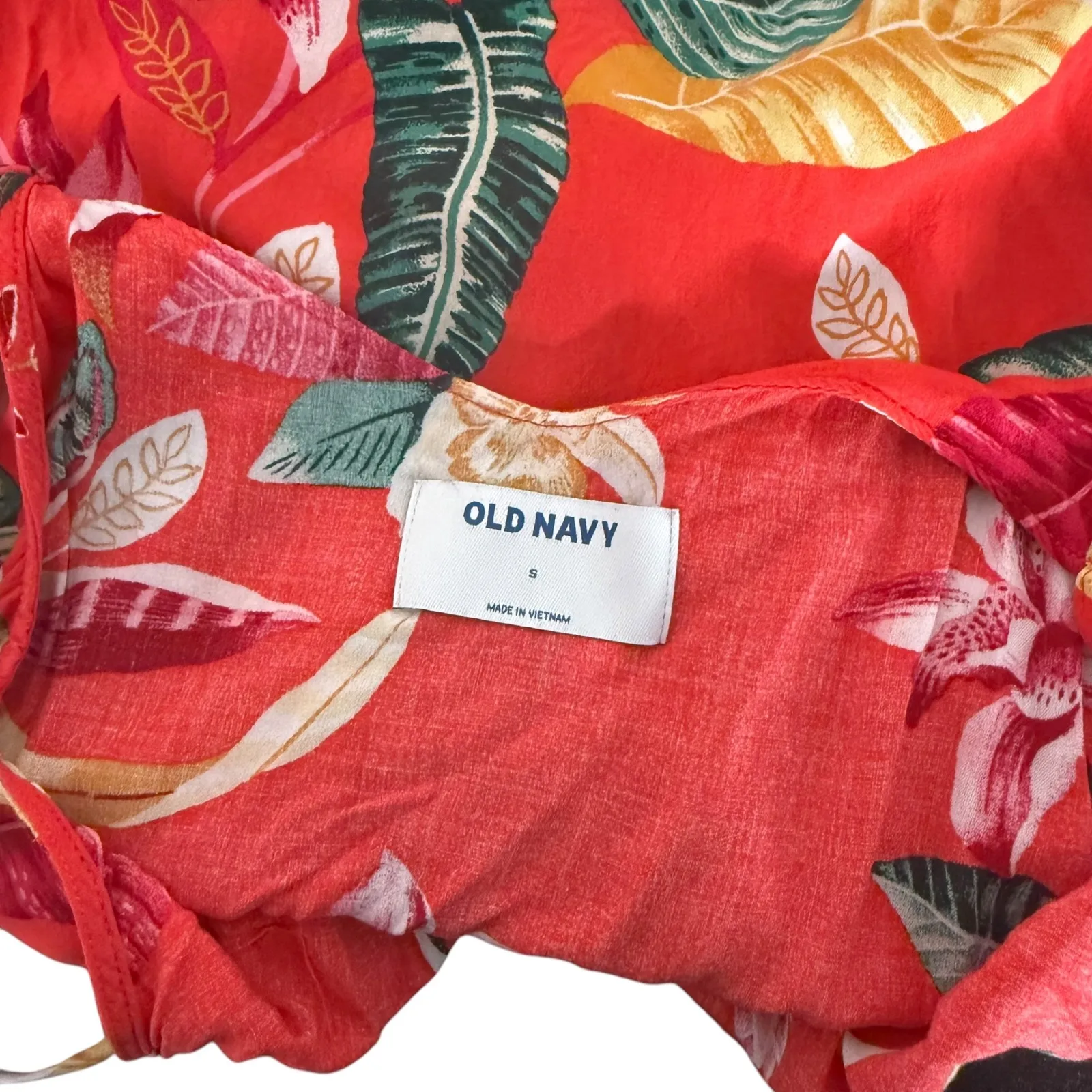 Old Navy Cold Shoulder Top Red Tropical Floral Ruffle Size S‎ Hawaiian Dopamine - Image 4