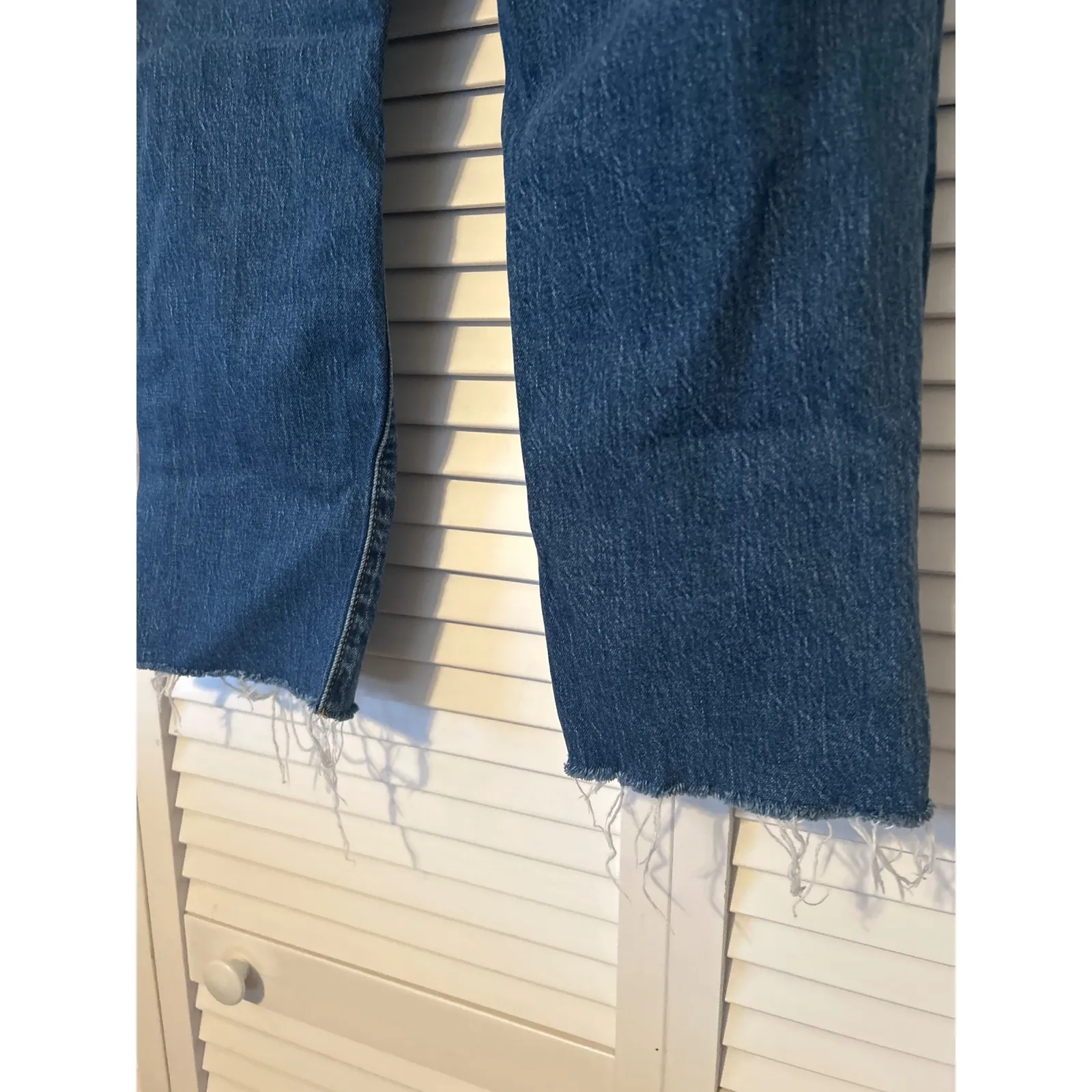 J Crew Mid Rise Flare Crop Jeans Blue Denim Distressed Size 28 - Image 3