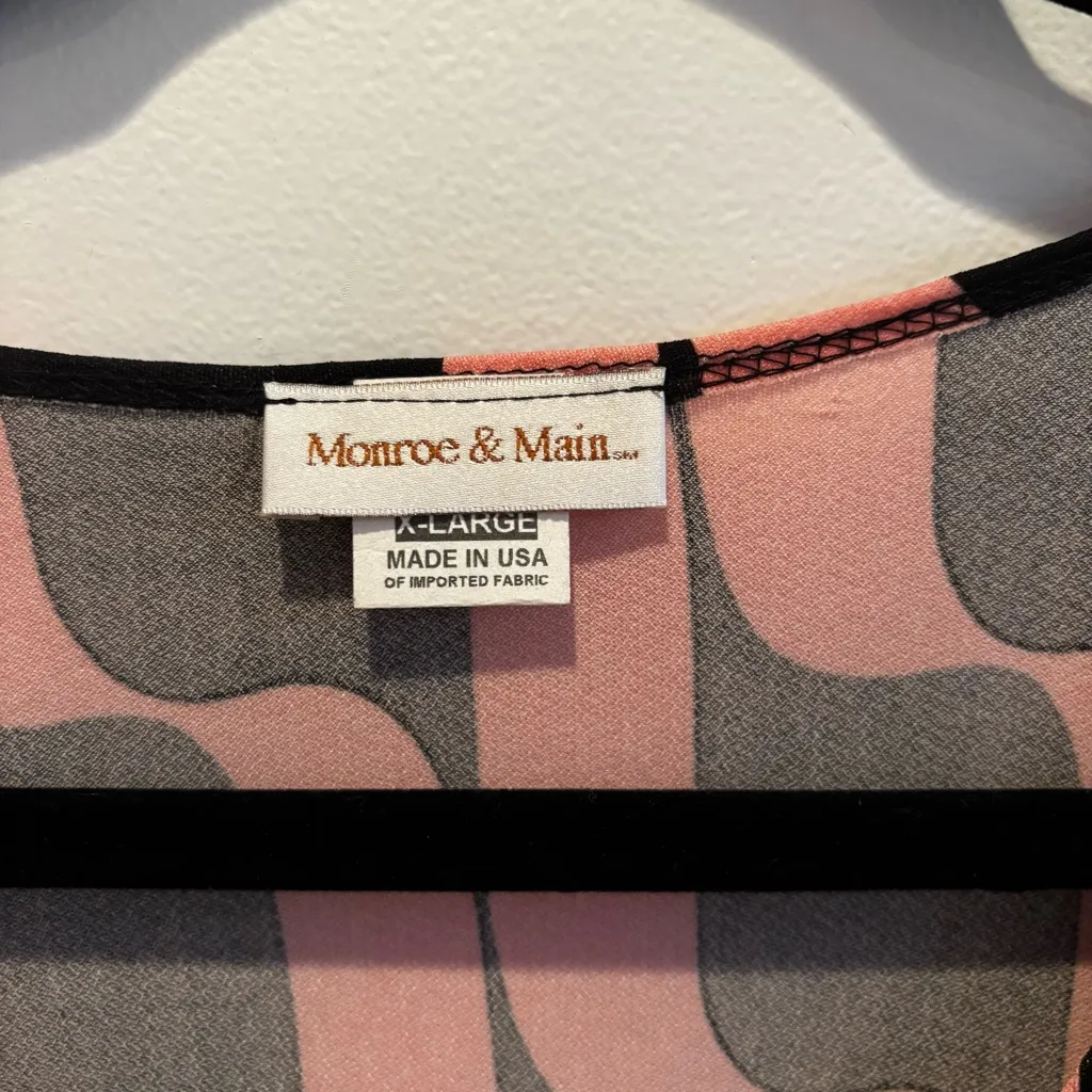 Monroe & Main Geometric Pink Black Faux Wrap Long Sleeve Euro Womens Top X - Image 5