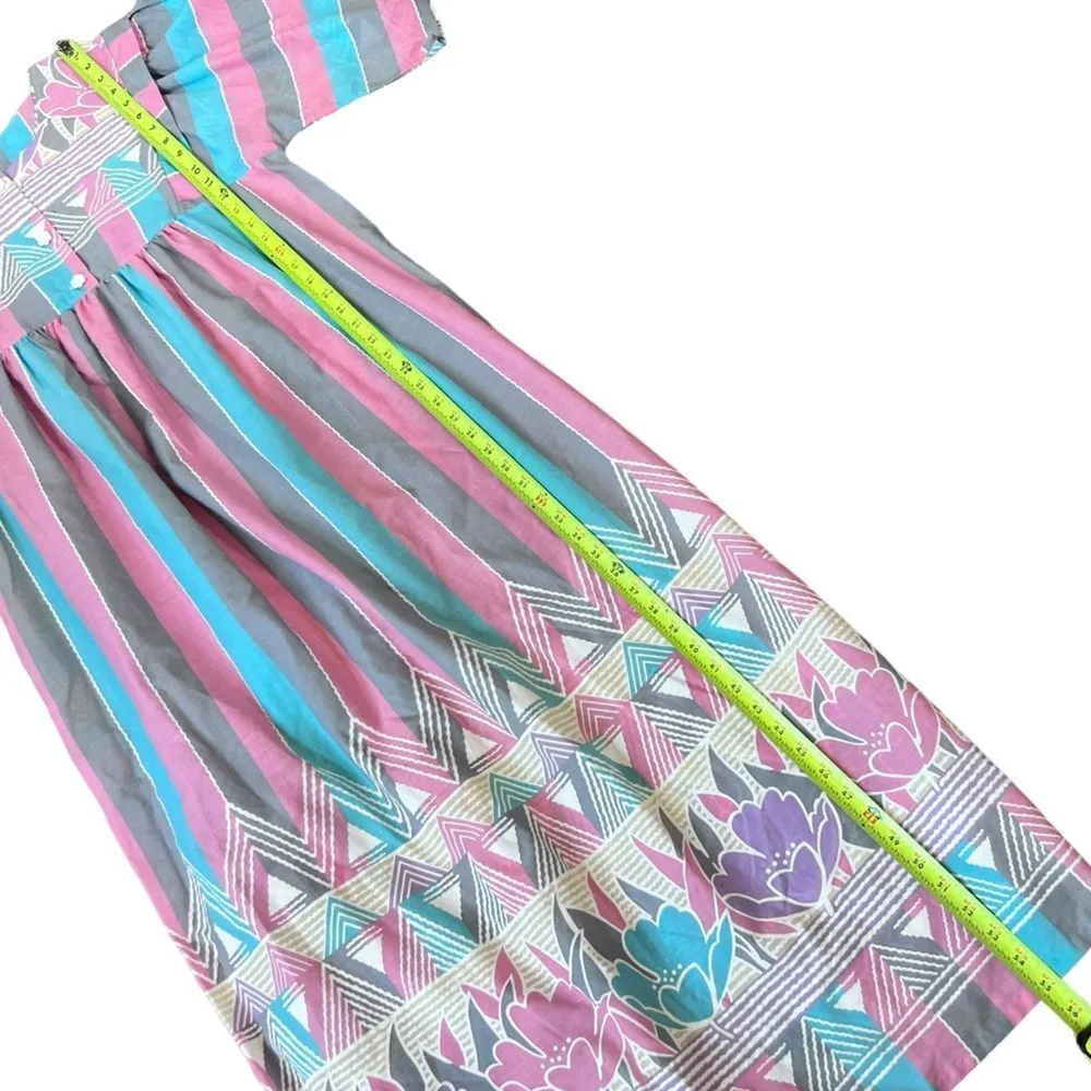 Vintage Sears At Home Wear Pastel Pink Gray Blue Floral Muumuu Dress Size L - Image 10