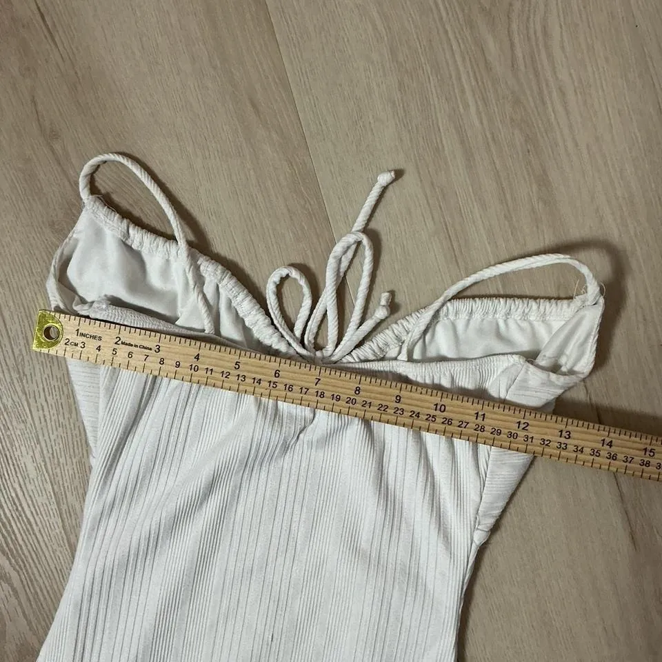 Windsor White‎ Ribbed Tie Front Mini Dress Spaghetti Strap Bodycon Summer - Image 3