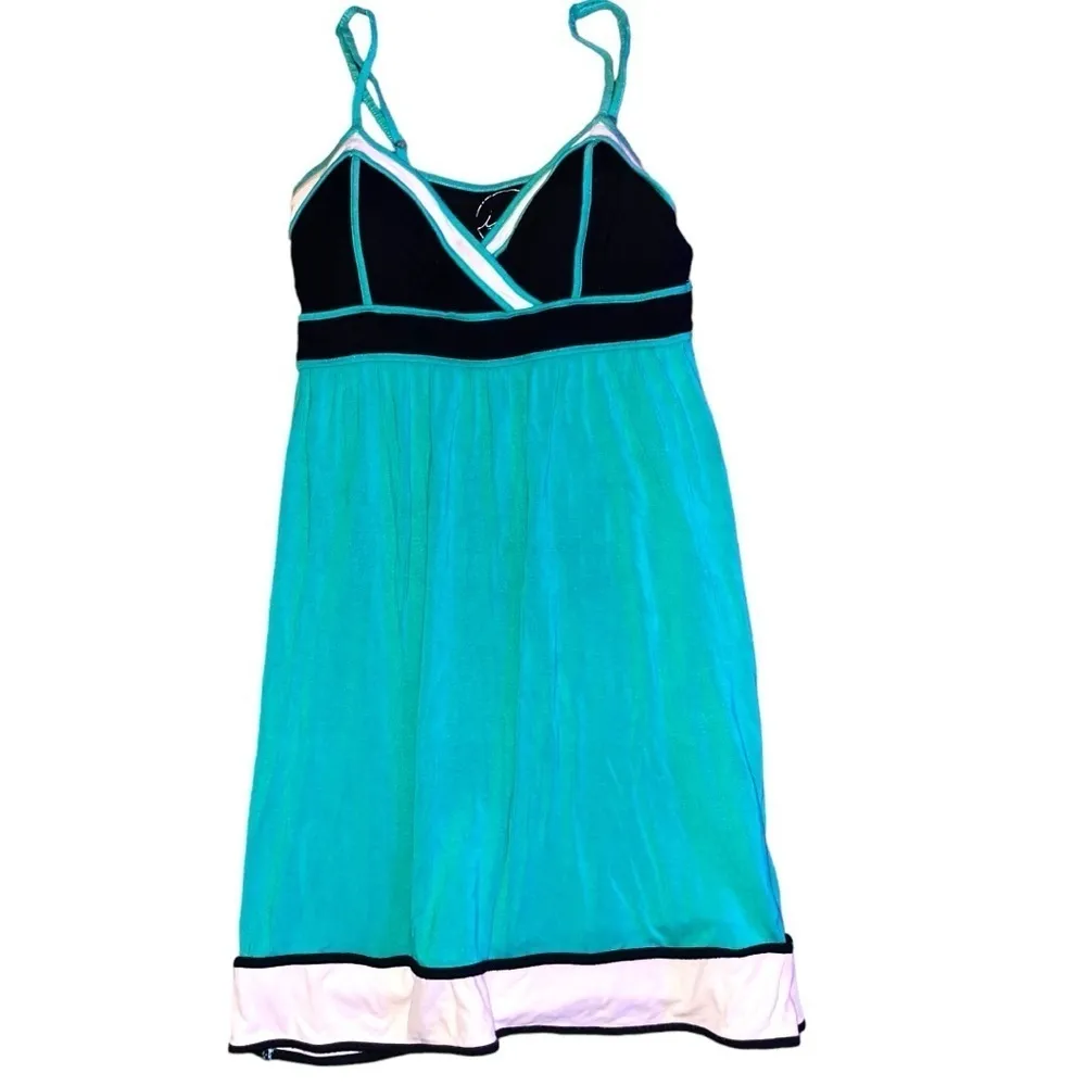 INC babydoll dress womens medium green striped Colorblock boho vintage cami mini - Image 2