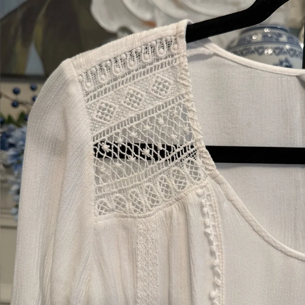 Express White Boho Ruffle Bell Sleeve Smocked Hem Romantic Feminine Top Shirt - Image 4