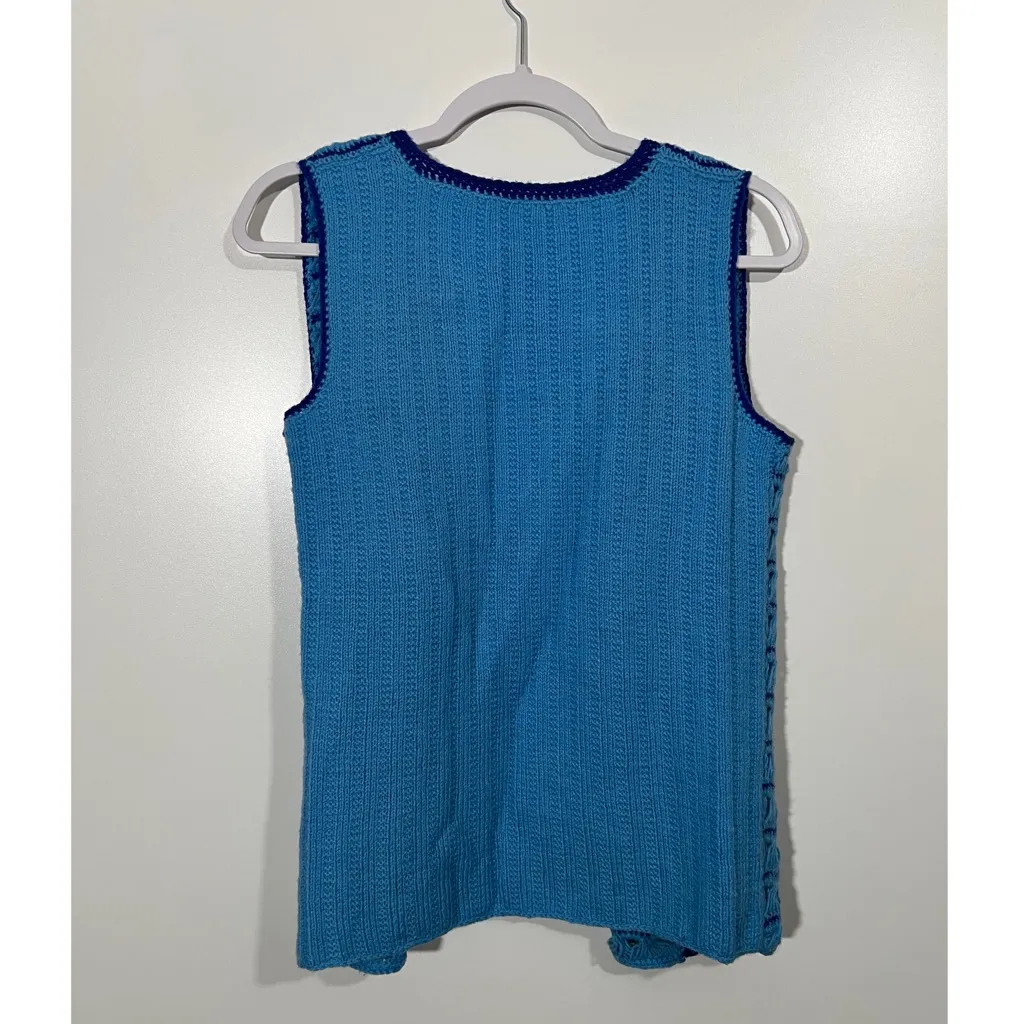 Handmade Knit Vest in Blue Open Size - Image 2